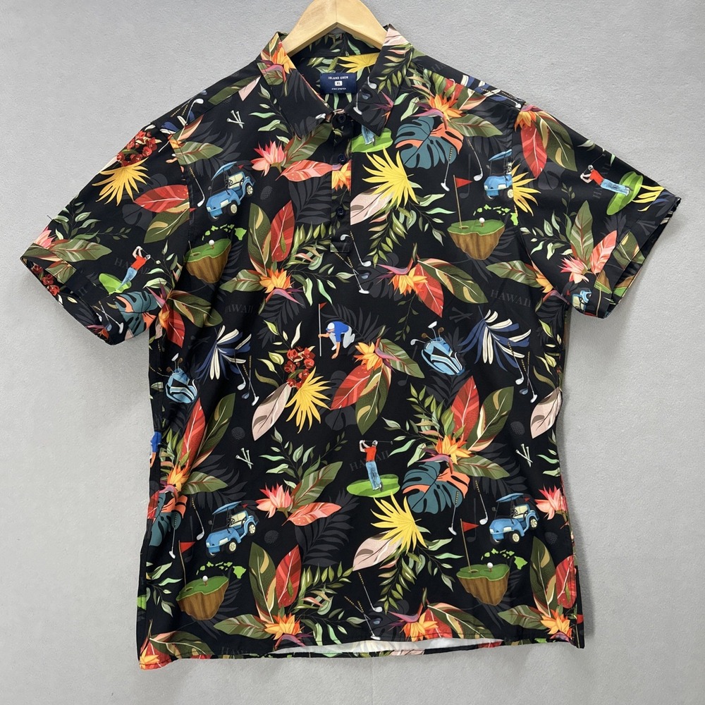 Island Crew 4-way Stretch S/S Performance Golf Polo Hawaii Aloha Shirt Men's XL
